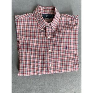 Polo Ralph Lauren Custom Fit Red / Green Plaid Mens Button Down Sz Lrg